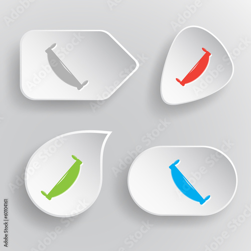 Two-handled saw. White flat vector buttons on gray background.