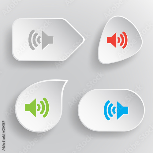 Speaker. White flat vector buttons on gray background.