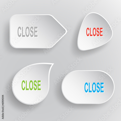 Close. White flat vector buttons on gray background.
