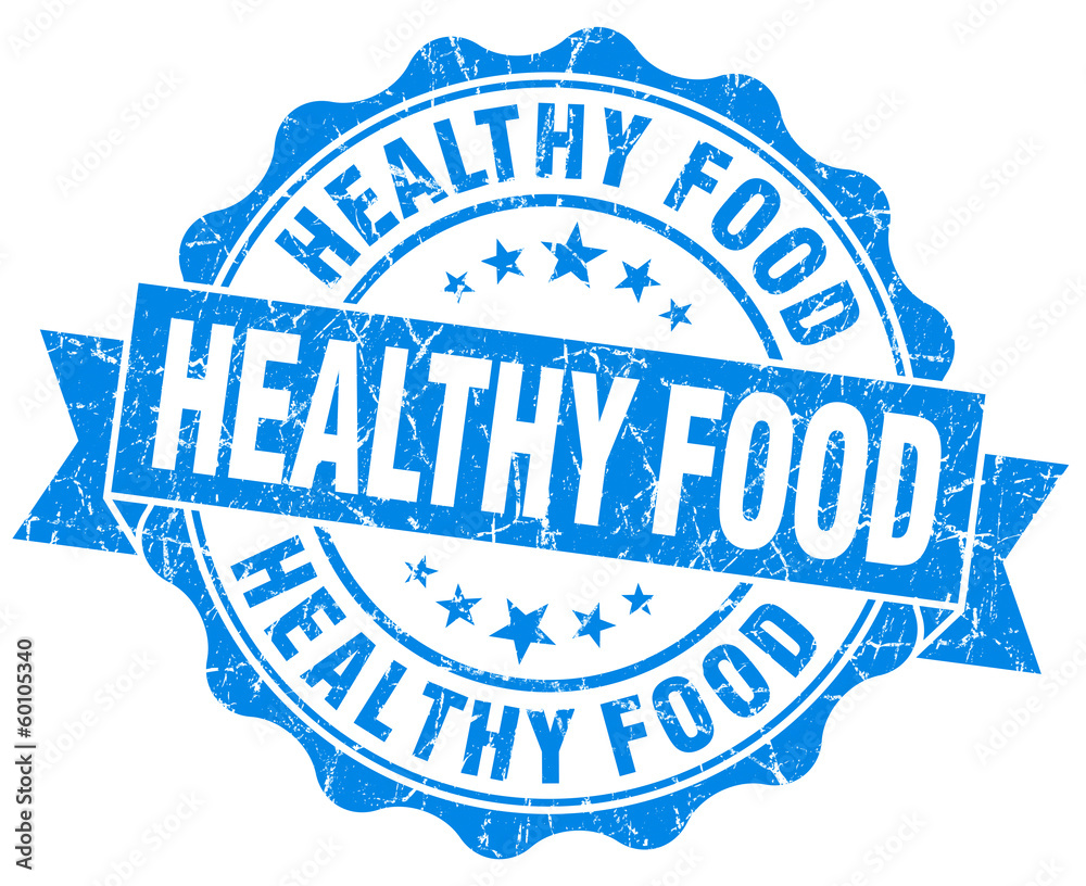 Obraz premium Healthy food blue grunge seal isolated on white background