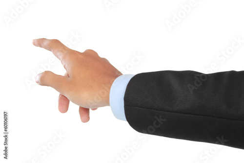 businessman hand pushing virtual screen