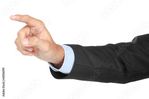 businessman hand pushing virtual screen