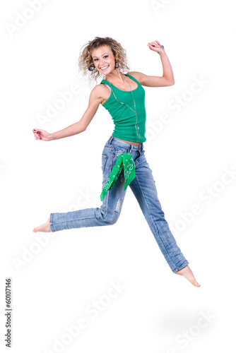 happy young woman jumping