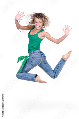 happy young woman jumping