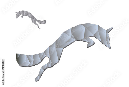 Jumping polar fox made of triangles