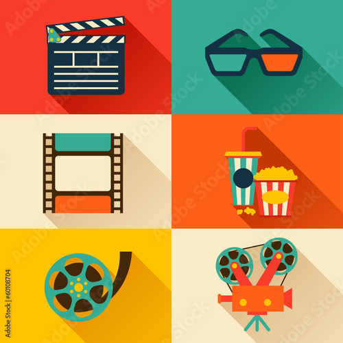 Set of movie design elements in flat style.