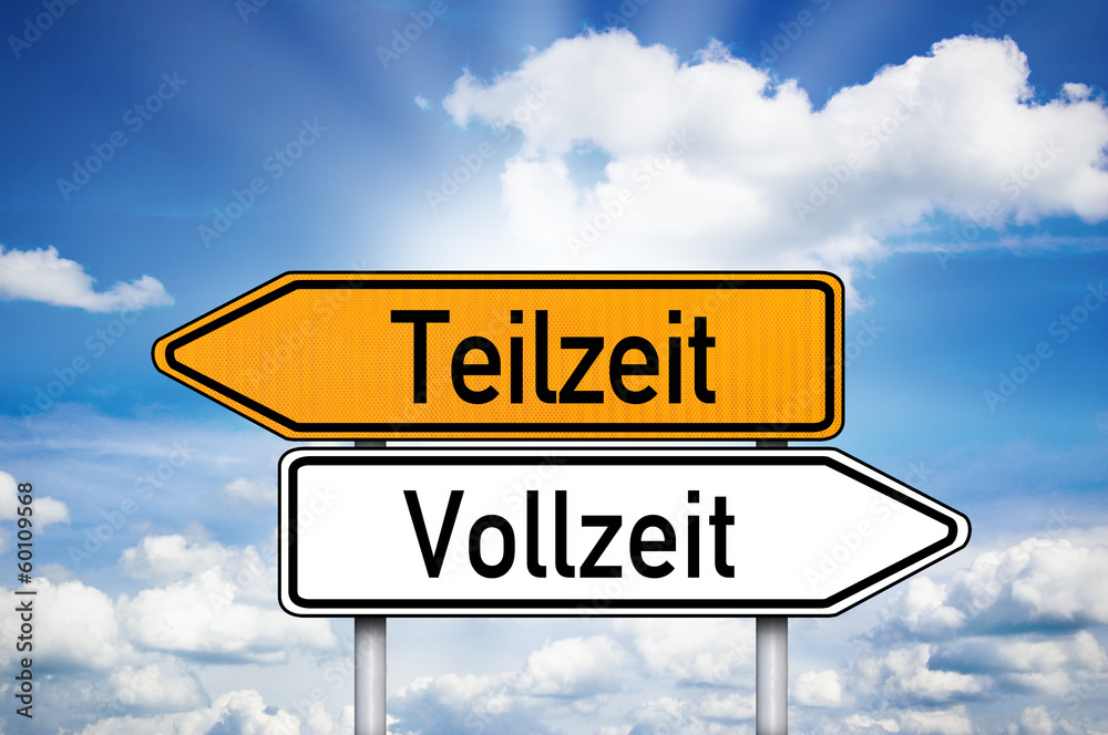 Fototapeta premium Wegweiser mit Teilzeit und Vollzeit