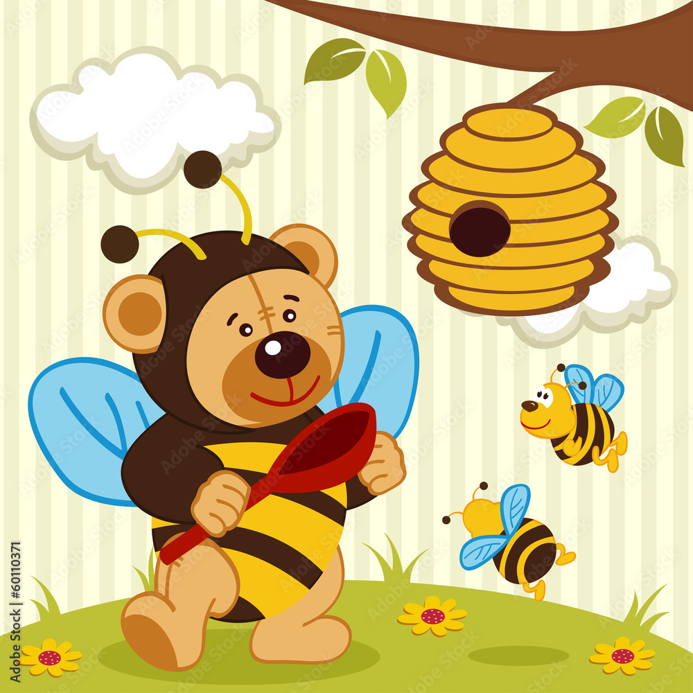 Naklejka premium teddy bear dressed as a bee - vector illustration