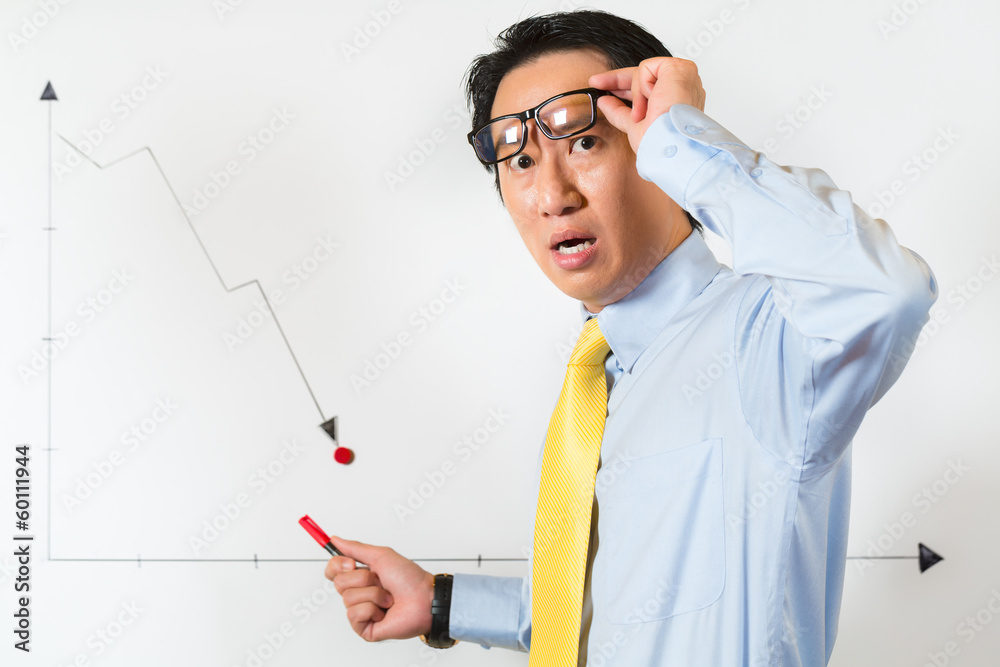 Asian Chinese Business Manager presenting bad forecast Asian Chinese Business Manager presenting bad forecast