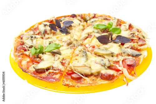 Tasty pizza isolated on the white background.