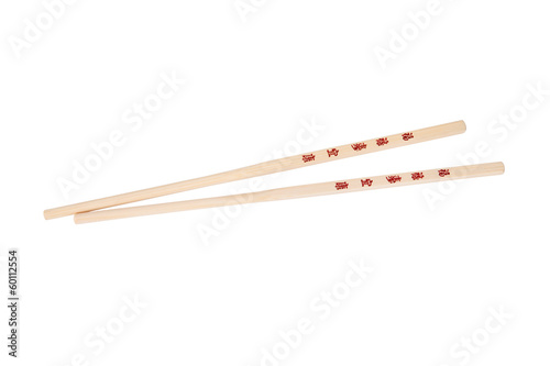 Chopsticks with the Chinese/Japanese symbols, isolated on white