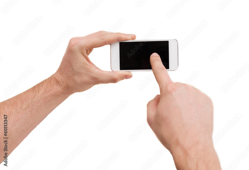 closeup of man hands touching screen of smartphone closeup of man hands touching screen of smartphone