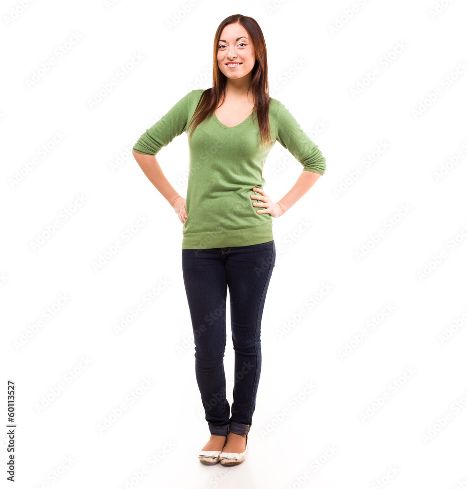 Full body of cheerful beautiful woman