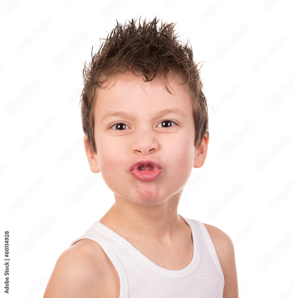 wet hair boy with emotion on white wet hair boy with emotion on white