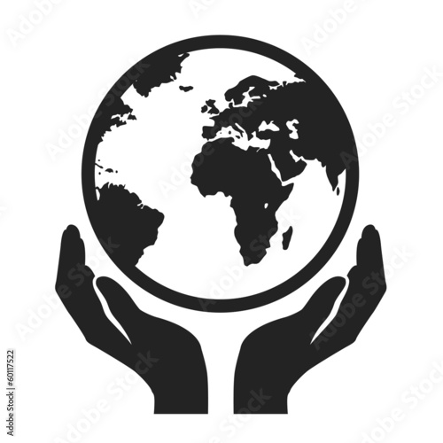 hands holding globe earth vector icon. save earth concept