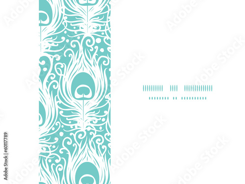 Soft peacock feathers vector horizontal frame seamless pattern