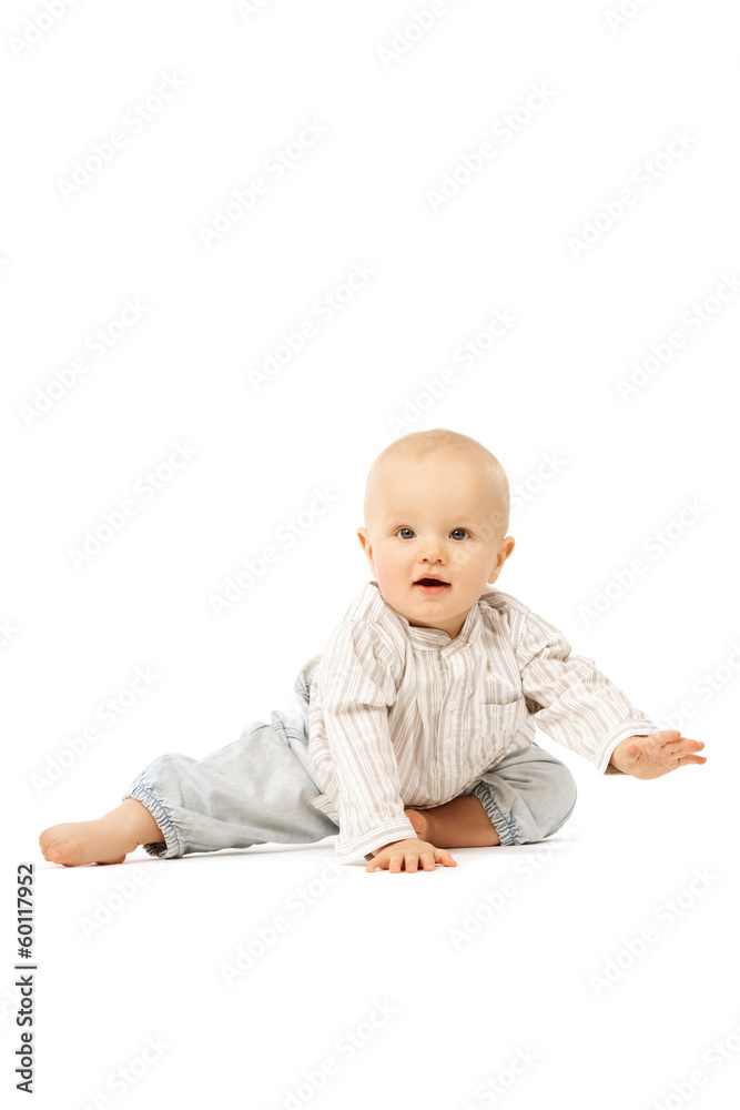 Beautiful baby on white background. Child. Little cute kid Beautiful baby on white background. Child. Little cute kid