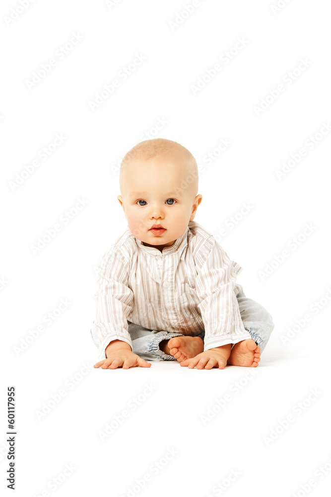 Beautiful baby on white background. Cute child. Little kid Beautiful baby on white background. Cute child. Little kid