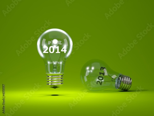 2014 New Year sign inside light bulbs