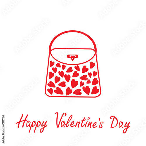 Love bag with hearts. Happy Valentines Day card.