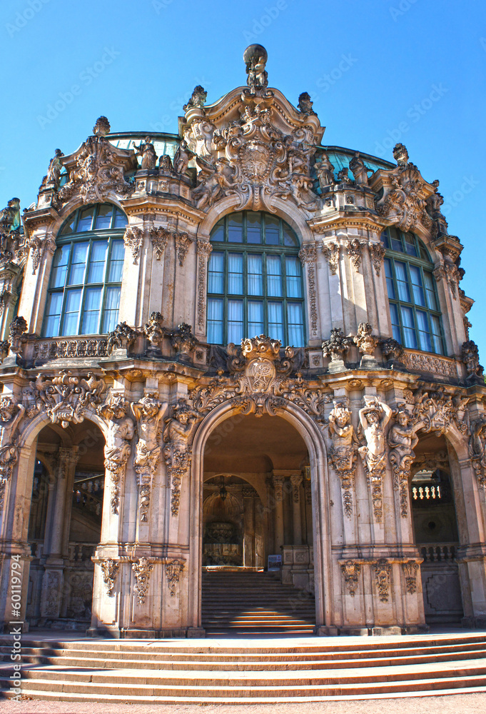 Wall pavilion of the Zwinger - palace in Dresden, Germany. Today