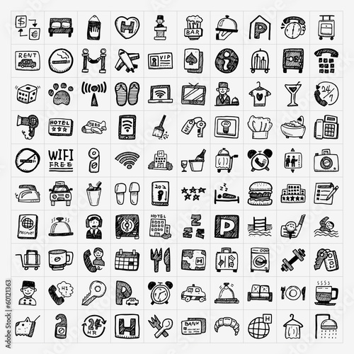 doodle hotel icons set