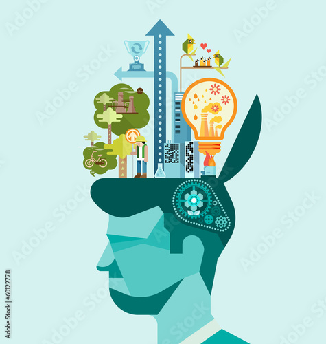 Ecology - Think green human mind vector