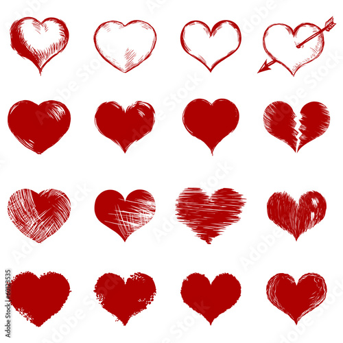 vector set of red sketch hearts photo