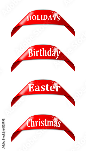 Red labels with the names of holidays - vector
