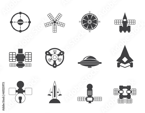 Silhouette different kinds of future spacecraft icons