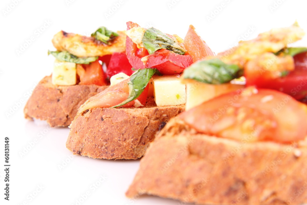 Sandwiches with chicken, tomato, cheese and bell pepper Sandwiches with chicken, tomato, cheese and bell pepper
