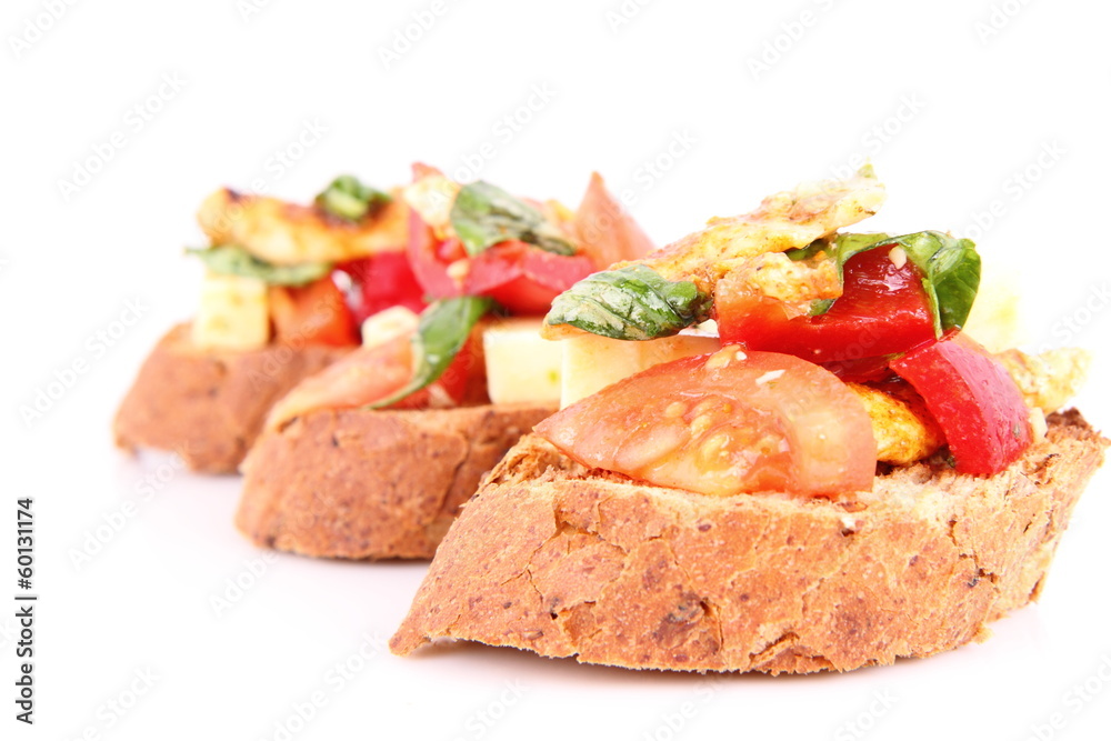 Sandwiches with chicken, tomato, cheese and bell pepper Sandwiches with chicken, tomato, cheese and bell pepper