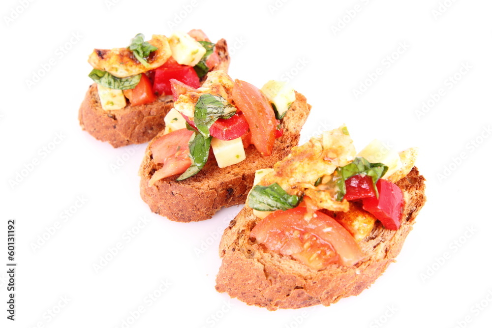 Sandwiches with chicken, tomato, cheese and bell pepper Sandwiches with chicken, tomato, cheese and bell pepper