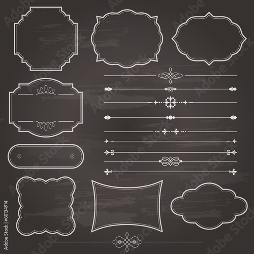 Chalk frame and divider set on chalkboard.