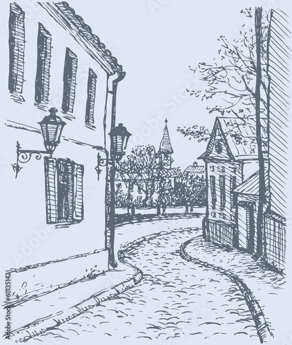 Vector cityscape . Narrow street of old town