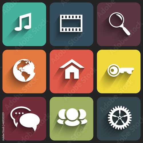 Modern communication signs and icons on color plates
