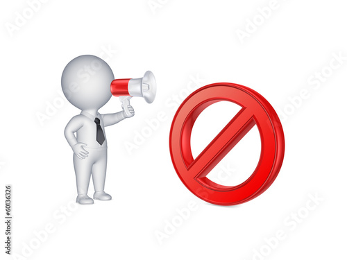 3d person with megaphone and symbol of ban.