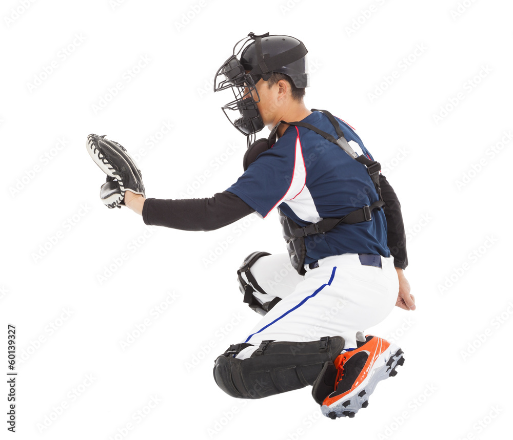 Baseball Player, Catcher, kneeling gesture to catching Baseball Player, Catcher, kneeling gesture to catching