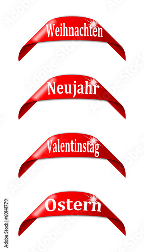 Red labels with the names of holidays - vector