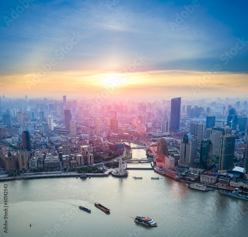 Photography beautiful shanghai in sunset