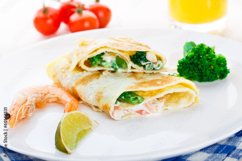 Omelet with shrimps and vegetables Omelet with shrimps and vegetables