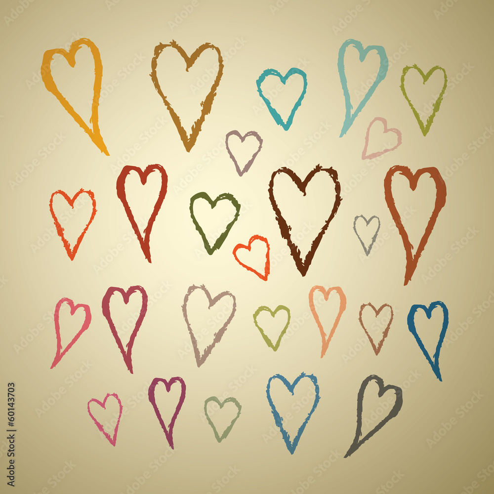 Abstract Vector Hand Drawn Hearts Set on Paper Background