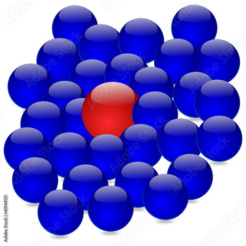 Many blue and one red ball - vector