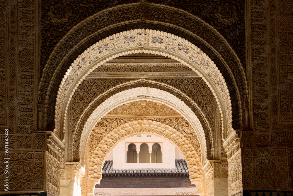Moorish arch in Alhambra harem room, Spain
