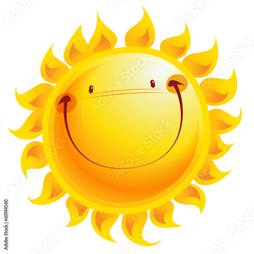 Happy yellow smiling sun cartoon character