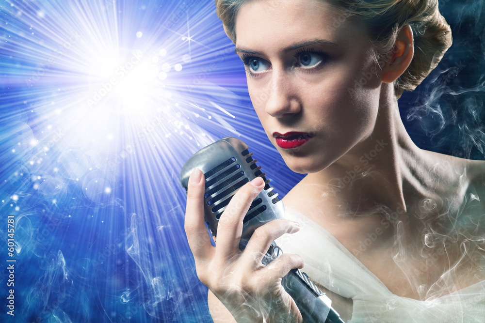 attractive female singer with microphone attractive female singer with microphone