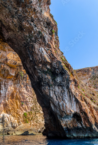 Geological arch formation in the Blue Grotto in Malta