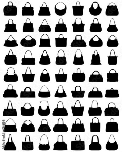 Black silhouettes of ladies purses, vector
