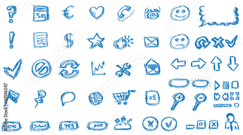 blue hand drawn internet icons for websites/apps