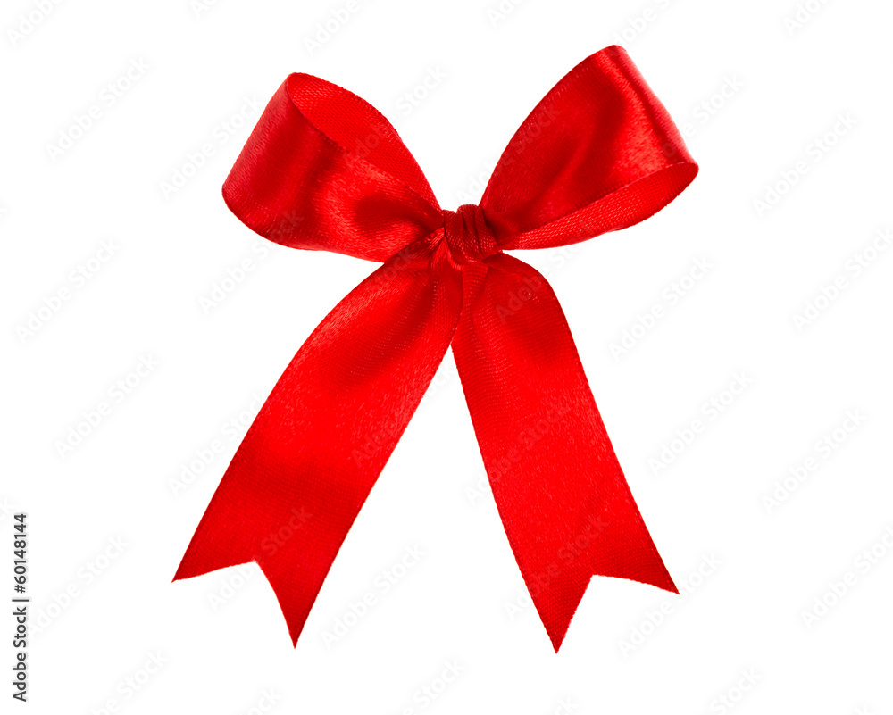 Fototapeta premium Shiny red ribbon on white background with copy space